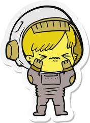 sticker of a cartoon space girl making mistake