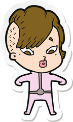 Obraz premium sticker of a cartoon surprised girl in science fiction clothes