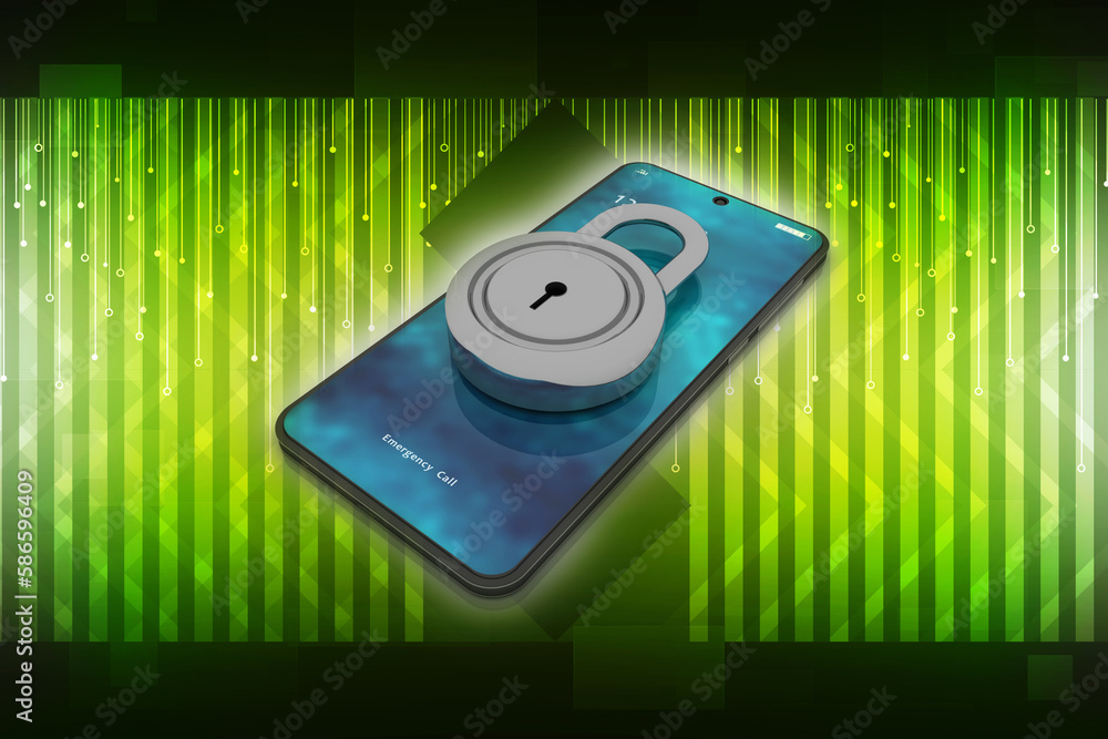 Poster 3d rendering transmitter mobile wifi with lock