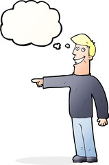 cartoon pointing man with thought bubble
