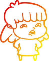 warm gradient line drawing cartoon worried woman