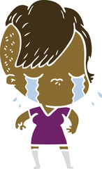 flat color style cartoon crying girl