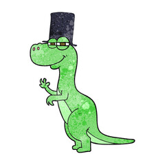 textured cartoon dinosaur wearing top hat