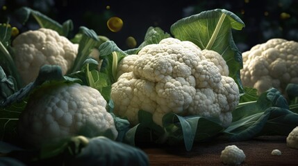 Beautiful organic background made of freshly picked Cauliflower. Generative AI.