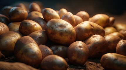 Beautiful organic background made of freshly picked potatoes. Generative AI. 