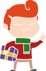 flat color style cartoon cool guy with fashion hair cut