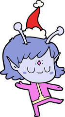 line drawing of a alien girl wearing santa hat