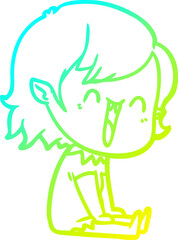 cold gradient line drawing cute cartoon happy vampire girl