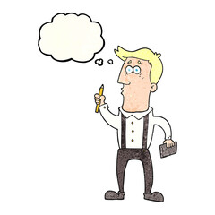 thought bubble textured cartoon man with notebook