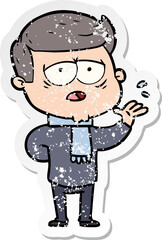 distressed sticker of a cartoon tired man