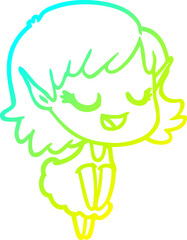 cold gradient line drawing happy cartoon elf girl
