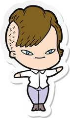 Obraz premium sticker of a cute cartoon girl with hipster haircut