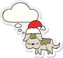 cute christmas dog and thought bubble as a printed sticker