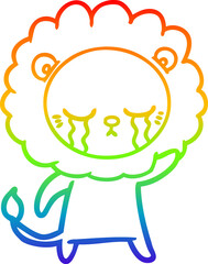 rainbow gradient line drawing crying cartoon lion