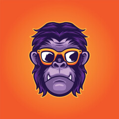 Ape monkey with glasses logo, cool logo design
