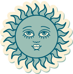 tattoo style sticker of a sun with face