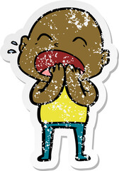 distressed sticker of a cartoon shouting bald man