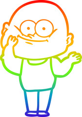 rainbow gradient line drawing cartoon bald man staring
