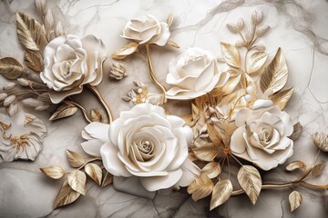 White flowers resting on a sleek marble surface. Generative AI