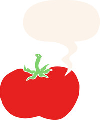 cartoon tomato and speech bubble in retro style