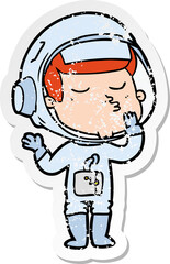 distressed sticker of a cartoon confident astronaut