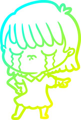 cold gradient line drawing cartoon woman crying