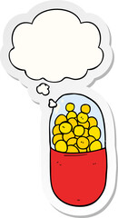 cartoon pill and thought bubble as a printed sticker