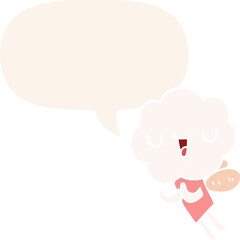 cute cartoon cloud head creature and speech bubble in retro style