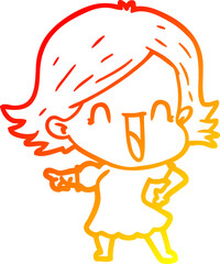 warm gradient line drawing cartoon happy woman