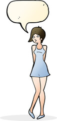 cartoon pretty woman in dress with speech bubble