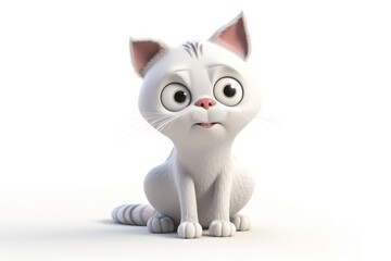 white kitten annoy surprise illustration 3d style cartoon cat character isolated white background 