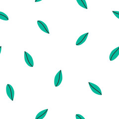 Hand drawn cute spring botany seamless pattern with leaves. Flat vector ecology abstract print design in colorful doodle style. Repeated background with nature, green foliage, wrapping or wallpaper.