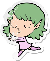distressed sticker of a cartoon elf girl