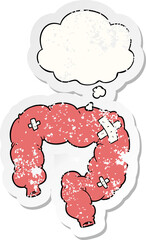 cartoon colon and thought bubble as a distressed worn sticker
