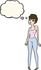cartoon pretty woman  with thought bubble