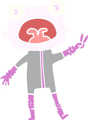 flat color style cartoon weird alien waving