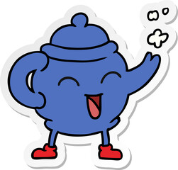 sticker cartoon doodle of a blue tea pot