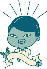 banner with tattoo style happy businessman