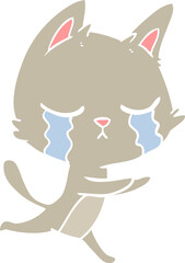 crying flat color style cartoon cat running