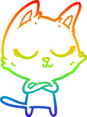 rainbow gradient line drawing calm cartoon cat