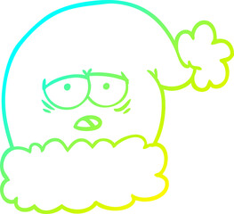 cold gradient line drawing cartoon christmas santa hat with tired face
