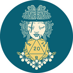 human barbarian with natural twenty dice roll illustration