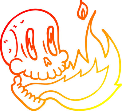 recommend clip art: warm gradient line drawing cartoon flaming skull
