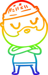 rainbow gradient line drawing cartoon man with beard