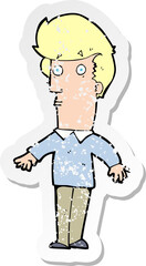 retro distressed sticker of a cartoon startled man