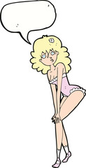 cartoon woman in lingerie with speech bubble