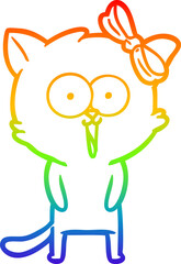 rainbow gradient line drawing cartoon cat