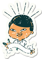 grunge sticker of tattoo style happy businessman