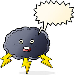 cartoon cloud and lightning bolt symbol with speech bubble