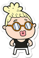 sticker of a cartoon woman wearing spectacles